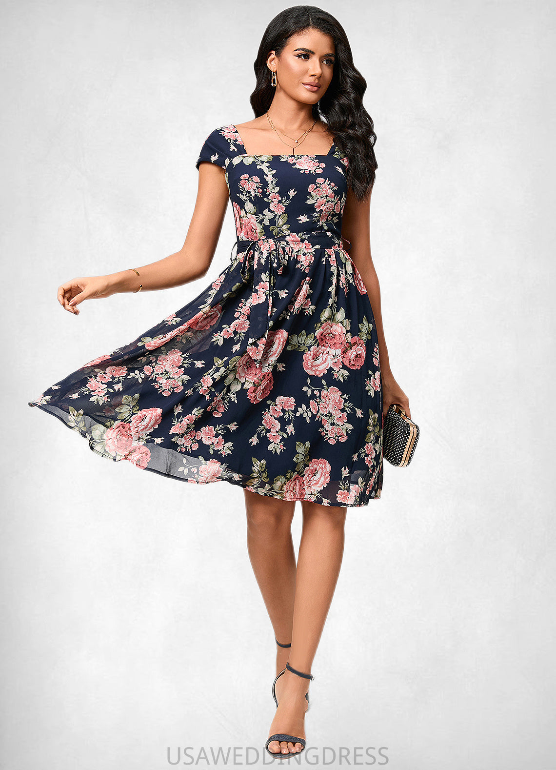 Jean A-line Square Knee-Length Chiffon Cocktail Dress DSP0022458