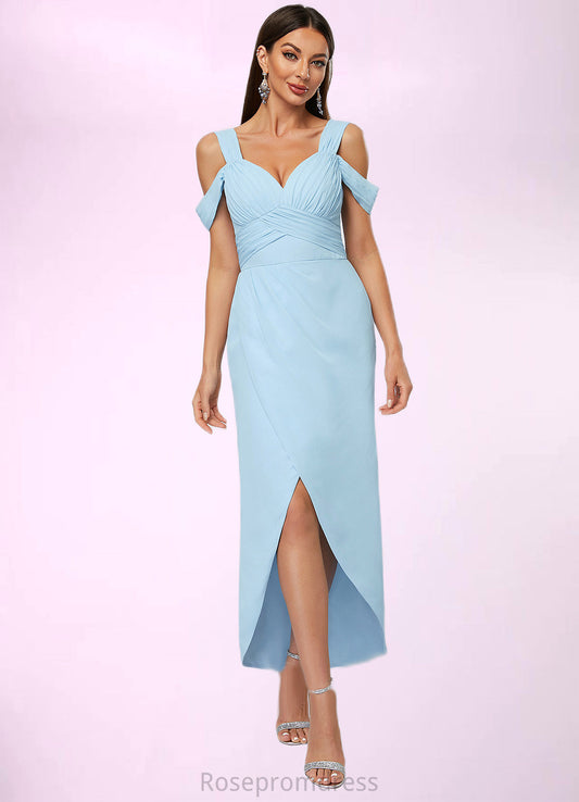 Briana Sheath/Column Cold Shoulder Asymmetrical Chiffon Cocktail Dress With Ruffle SRSP0022462