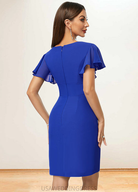Fatima Sheath/Column V-Neck Knee-Length Chiffon Cocktail Dress With Cascading Ruffles DSP0022487