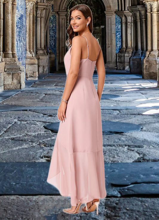 Araceli A-line V-Neck Asymmetrical Chiffon Cocktail Dress With Cascading Ruffles Ruffle SRSP0022502