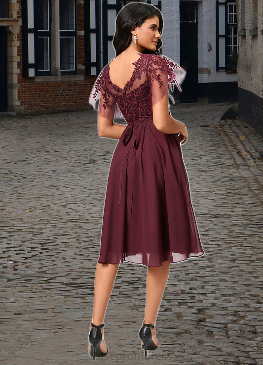 Caitlyn A-line Illusion Knee-Length Chiffon Cocktail Dress With Sequins SRSP0022512