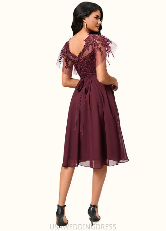 Avery A-line Illusion Knee-Length Chiffon Cocktail Dress With Sequins DSP0022512