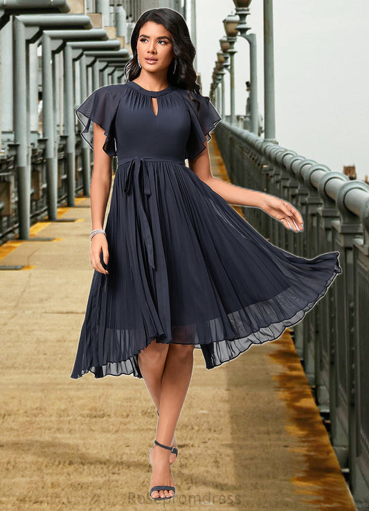 Karlee A-line Scoop Asymmetrical Chiffon Cocktail Dress With Bow Pleated SRSP0022530