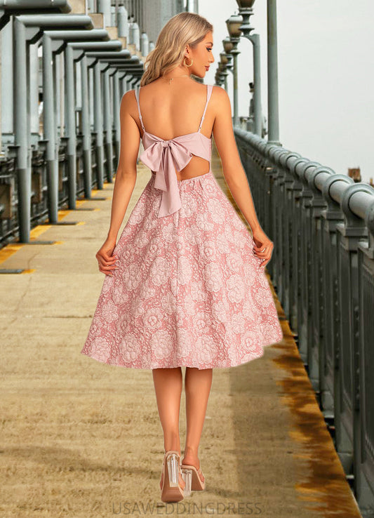 Tess A-line Square Knee-Length Polyester Bridesmaid Dress With Bow Flower Jacquard DSP0022564