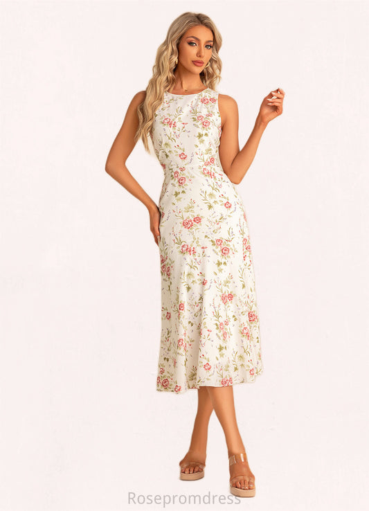 Anya Trumpet/Mermaid Scoop Tea-Length Polyester Bridesmaid Dress With Floral Print SRSP0022566