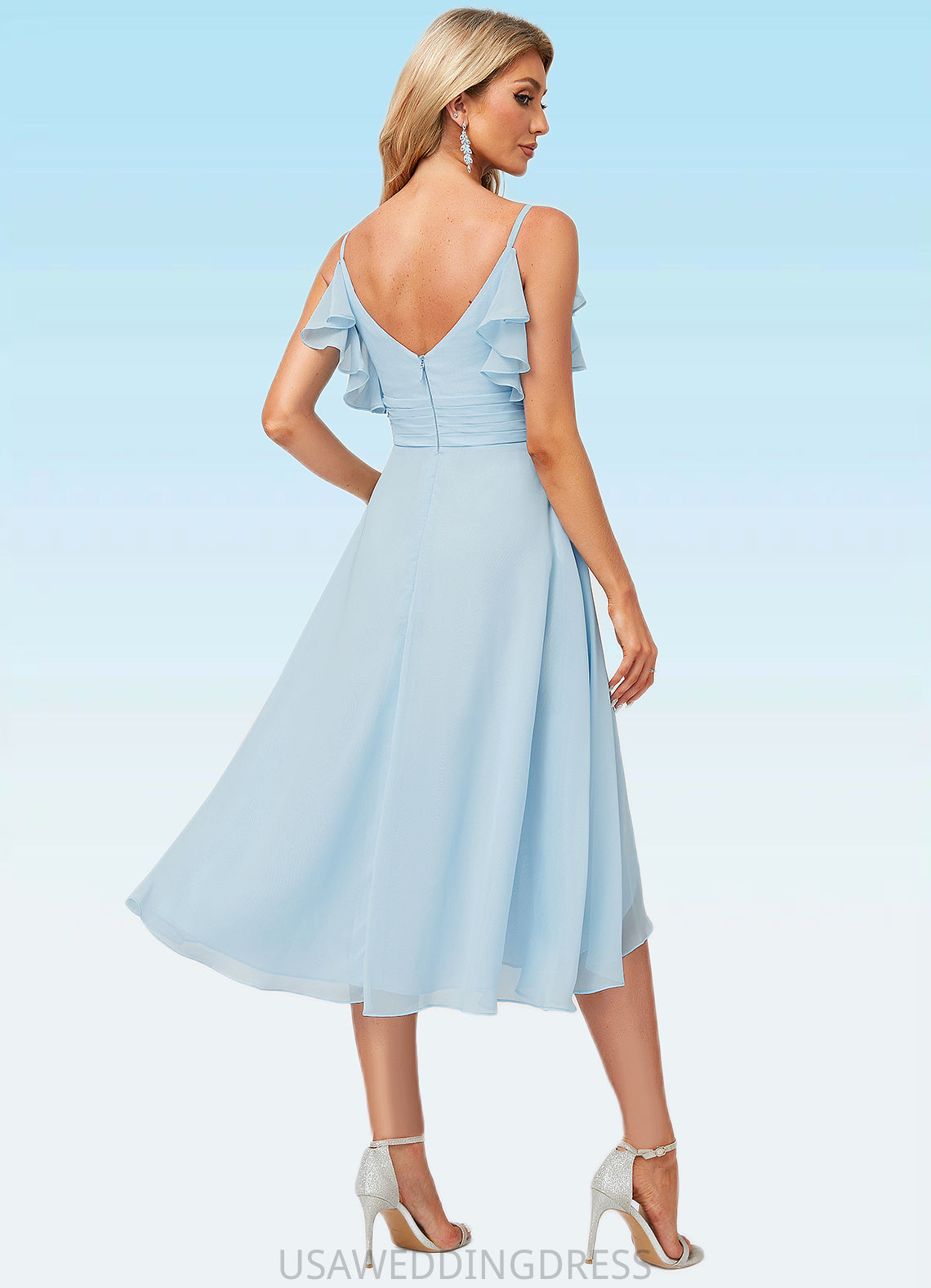 Amiya A-line V-Neck Floor-Length Chiffon Bridesmaid Dress With Ruffle DSP0022573