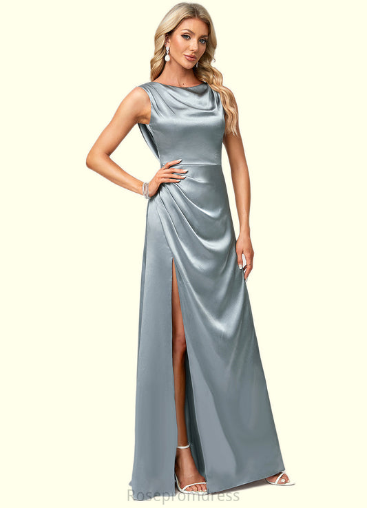 Denise A-line Cowl Scoop Floor-Length Stretch Satin Bridesmaid Dress SRSP0022574