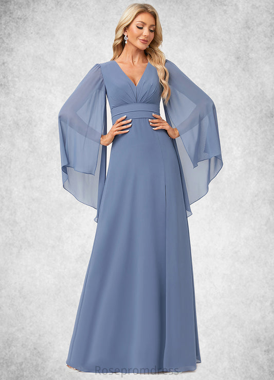 Haley A-line V-Neck Floor-Length Chiffon Bridesmaid Dress SRSP0022580