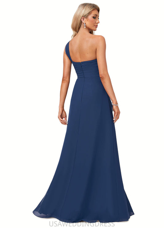 Dulce A-line One Shoulder Floor-Length Chiffon Bridesmaid Dress With Ruffle DSP0022581
