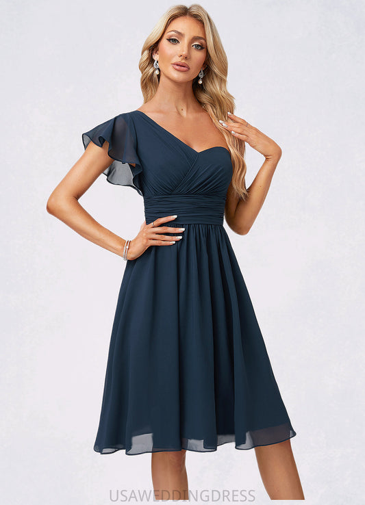 Mina A-line One Shoulder Knee-Length Chiffon Bridesmaid Dress With Ruffle DSP0022583