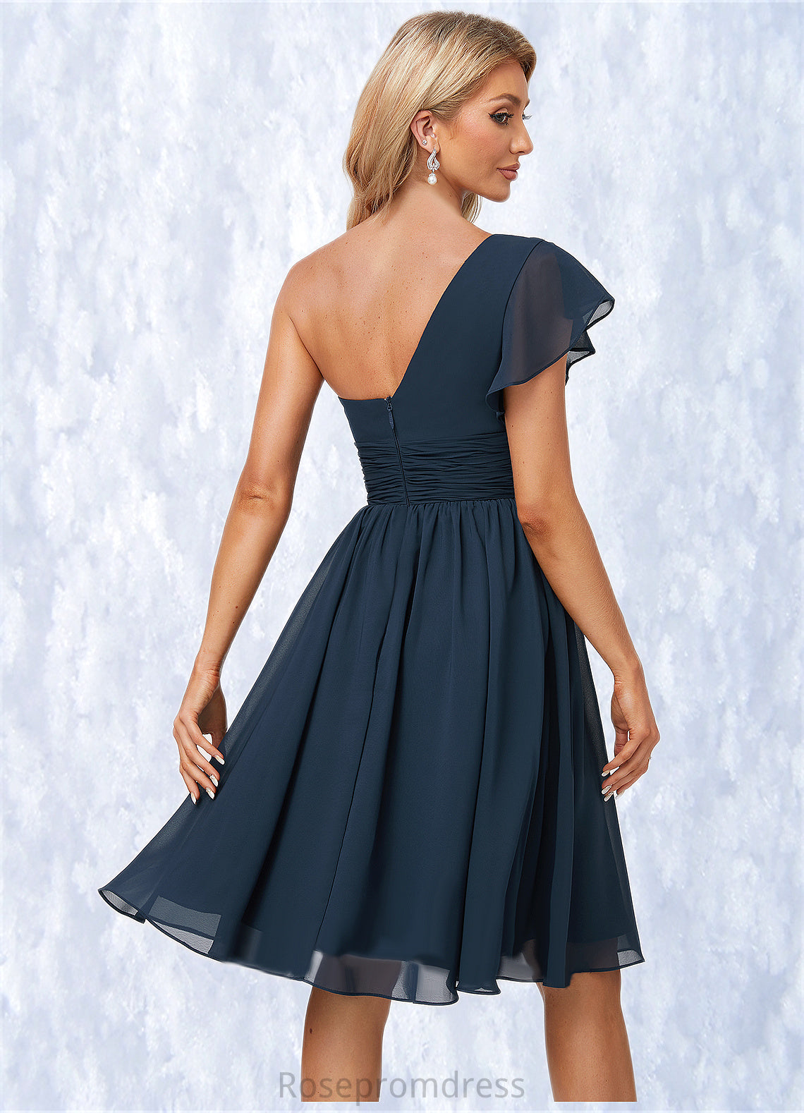 Tanya A-line One Shoulder Knee-Length Chiffon Bridesmaid Dress With Ruffle SRSP0022583