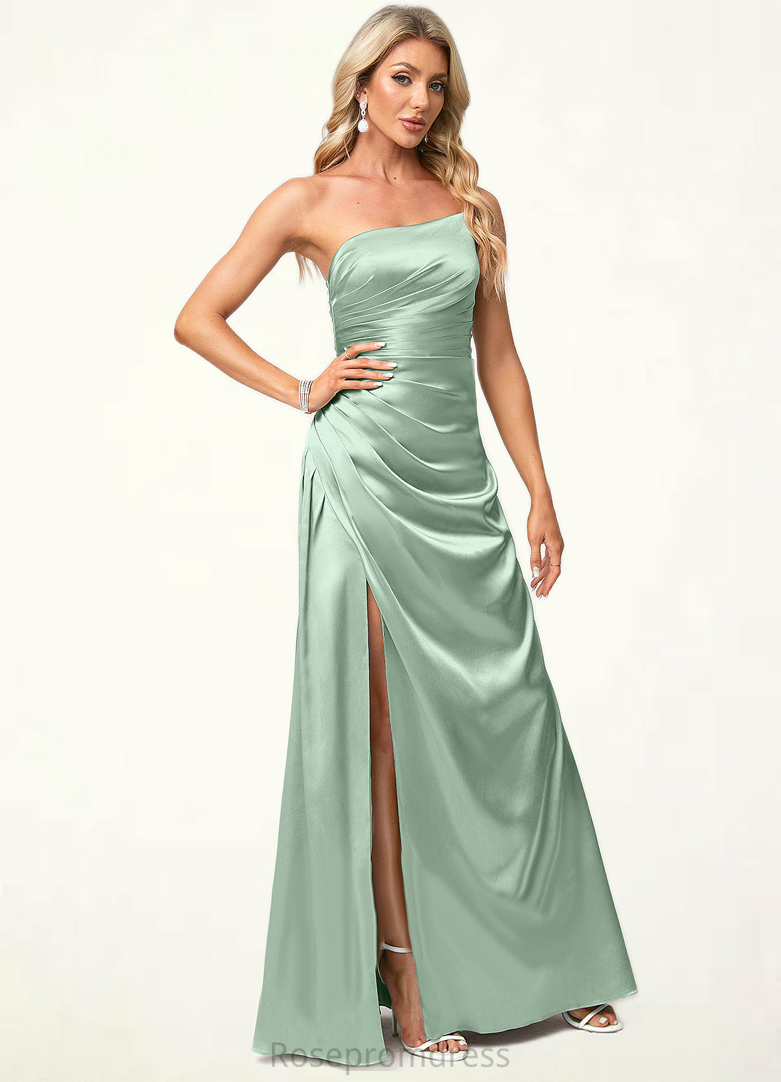 Laylah A-line One Shoulder Asymmetrical Stretch Satin Bridesmaid Dress SRSP0022585