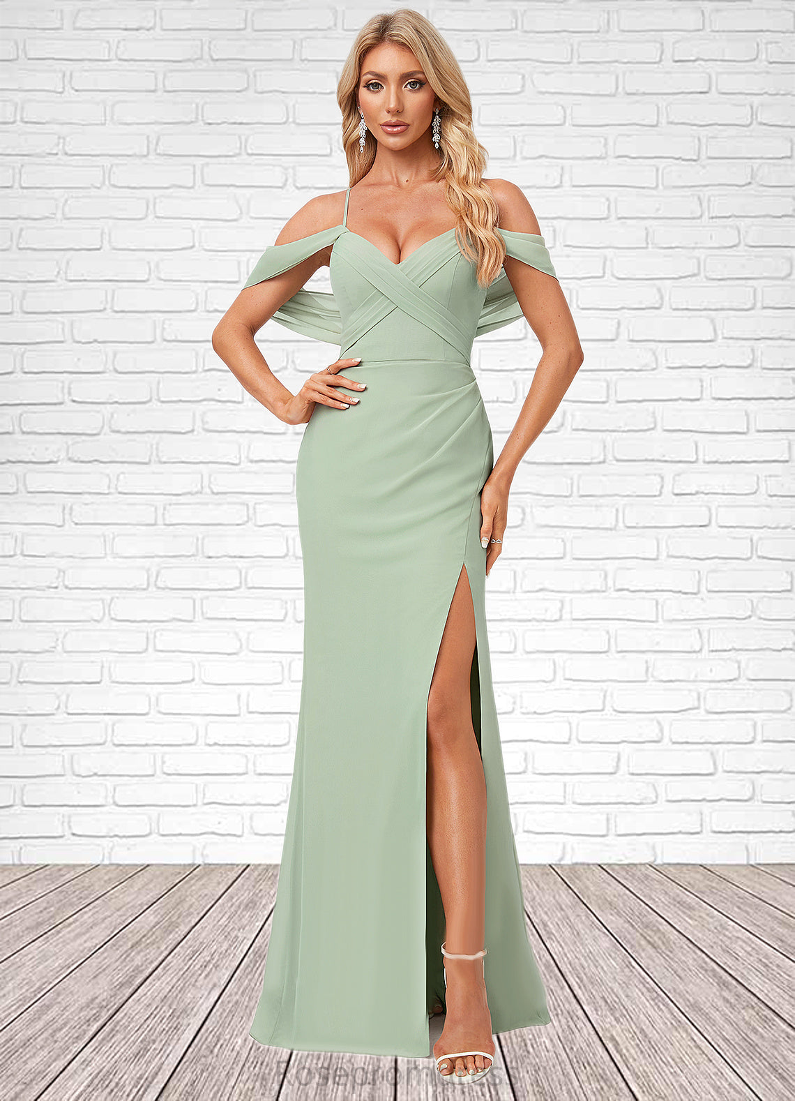Naima Trumpet/Mermaid V-Neck Floor-Length Chiffon Bridesmaid Dress SRSP0022587