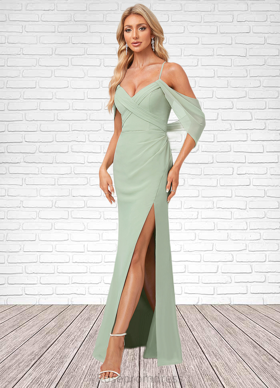 Naima Trumpet/Mermaid V-Neck Floor-Length Chiffon Bridesmaid Dress SRSP0022587