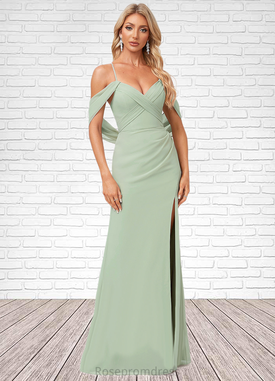 Naima Trumpet/Mermaid V-Neck Floor-Length Chiffon Bridesmaid Dress SRSP0022587