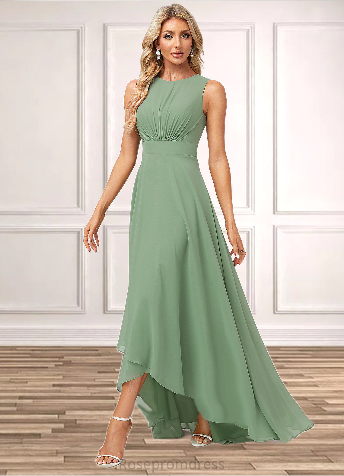 Kiersten A-line Scoop Asymmetrical Chiffon Bridesmaid Dress SRSP0022589