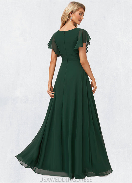Kassandra A-line V-Neck Floor-Length Chiffon Bridesmaid Dress With Ruffle DSP0022591