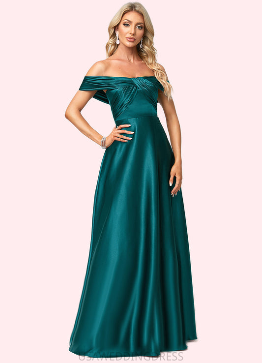 Urania A-line Off the Shoulder Floor-Length Stretch Satin Bridesmaid Dress DSP0022595