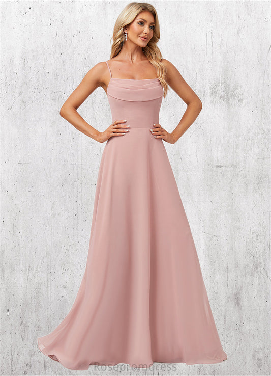 Asia A-line Cold Shoulder Square Floor-Length Chiffon Bridesmaid Dress With Ruffle SRSP0022598