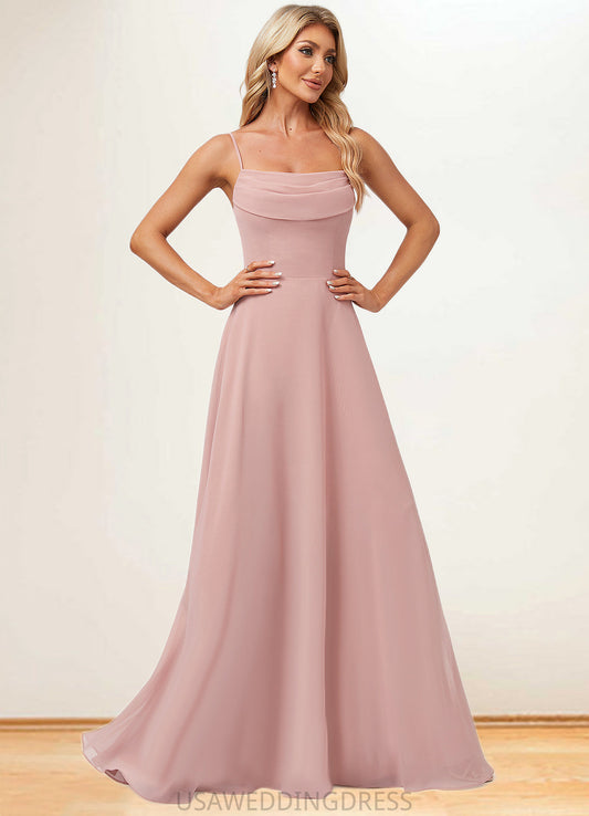 Nylah A-line Cold Shoulder Square Floor-Length Chiffon Bridesmaid Dress With Ruffle DSP0022598