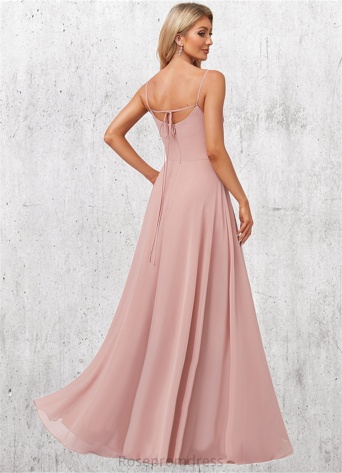 Asia A-line Cold Shoulder Square Floor-Length Chiffon Bridesmaid Dress With Ruffle SRSP0022598