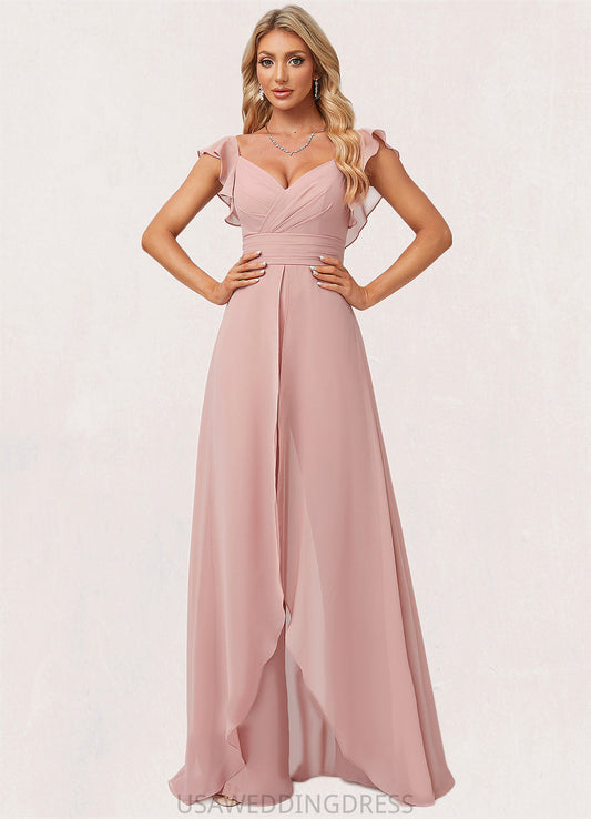 Alula Jumpsuit/Pantsuit V-Neck Floor-Length Chiffon Bridesmaid Dress With Ruffle DSP0022600