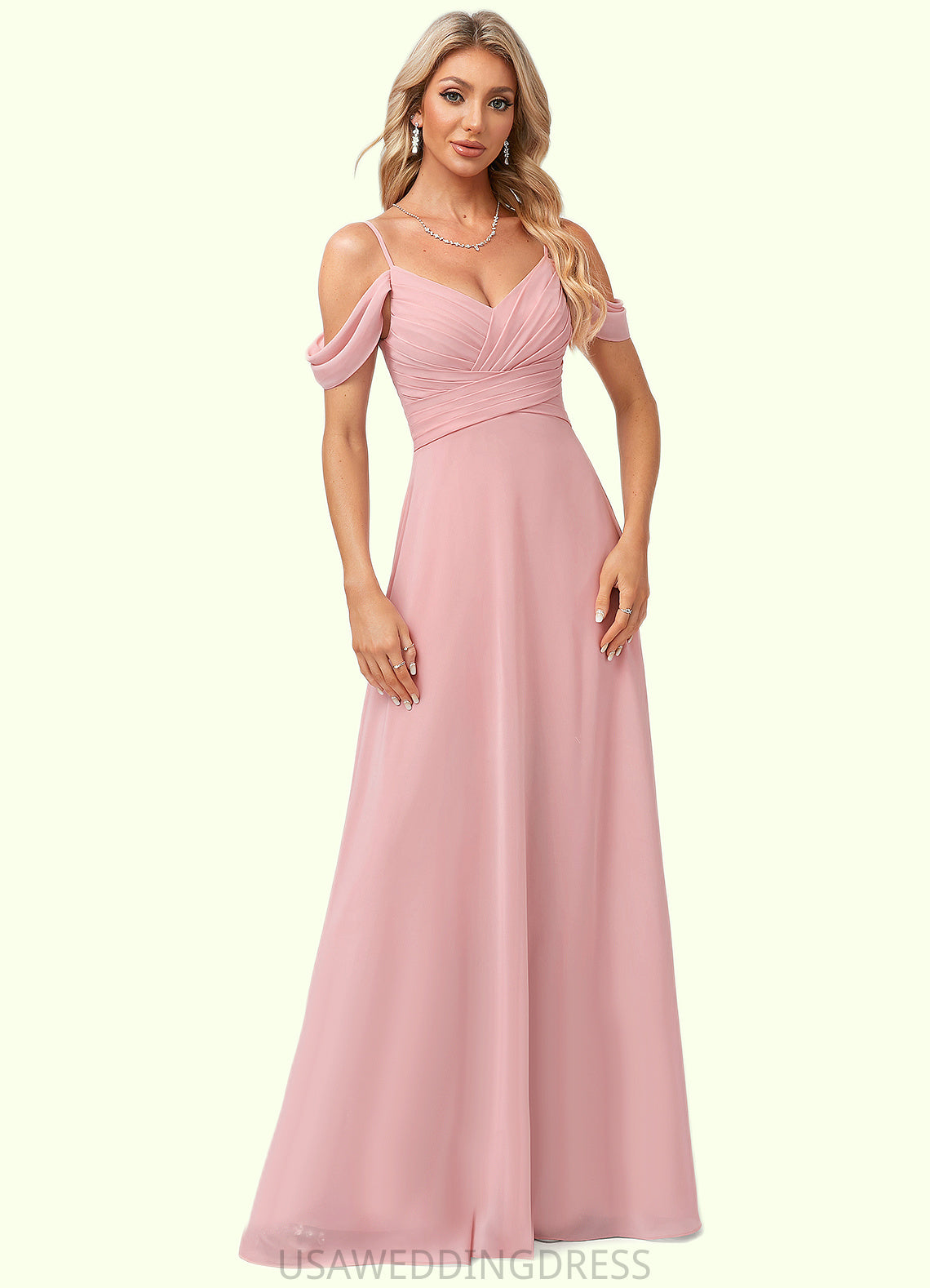 Amara A-line Cold Shoulder Floor-Length Chiffon Bridesmaid Dress DSP0022602