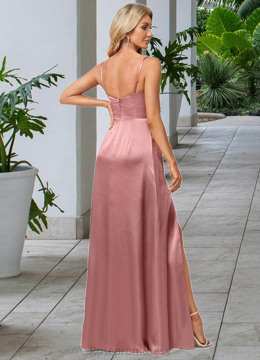 Yareli A-line Cowl Floor-Length Stretch Satin Bridesmaid Dress SRSP0022603