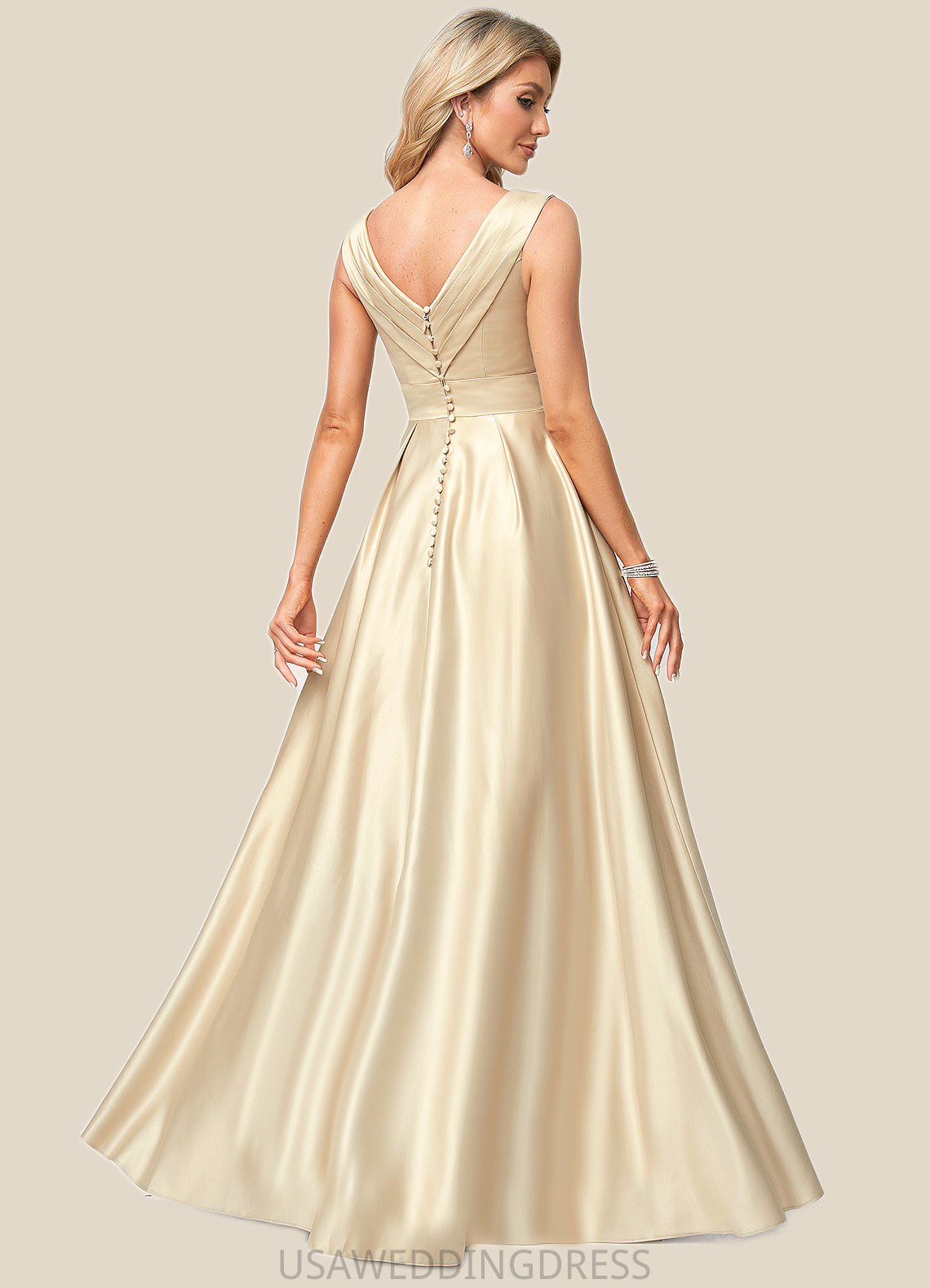 Harmony A-line V-Neck Floor-Length Satin Bridesmaid Dress DSP0022612