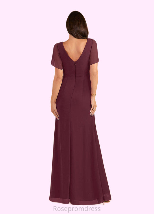 Muriel Sheath V-Neck Pleated Chiffon Floor-Length Dress SRSP0022630