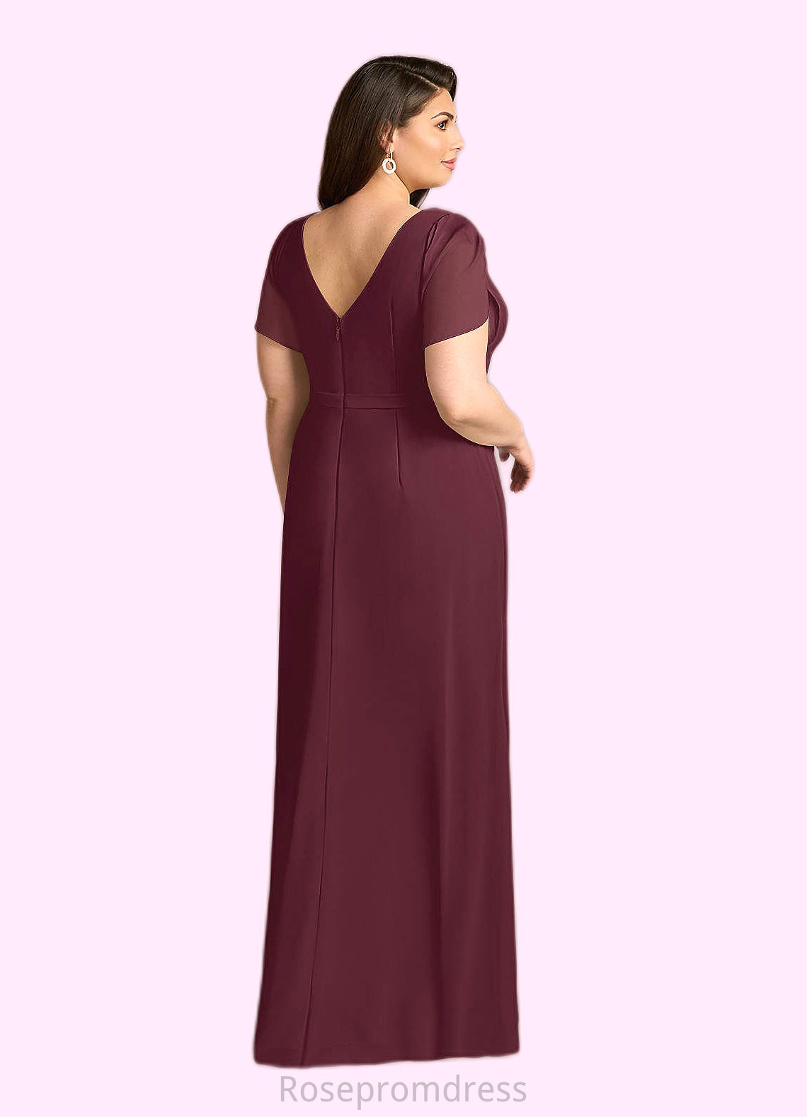 Muriel Sheath V-Neck Pleated Chiffon Floor-Length Dress SRSP0022630