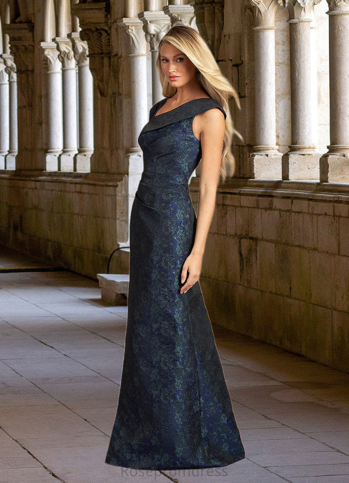 Payten Mermaid Ruched Jacquard Floor-Length Dress SRSP0022632