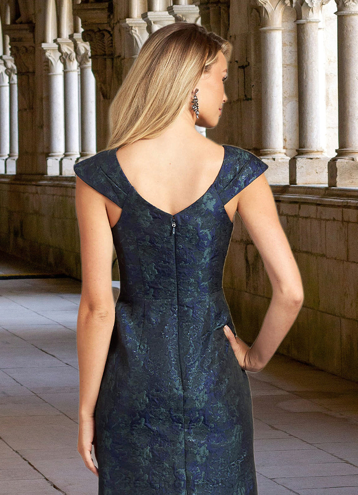 Payten Mermaid Ruched Jacquard Floor-Length Dress SRSP0022632