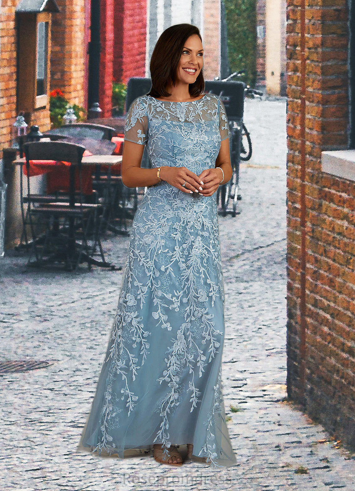 Carissa A-Line Boatneck Lace Floor-Length Dress SRSP0022651