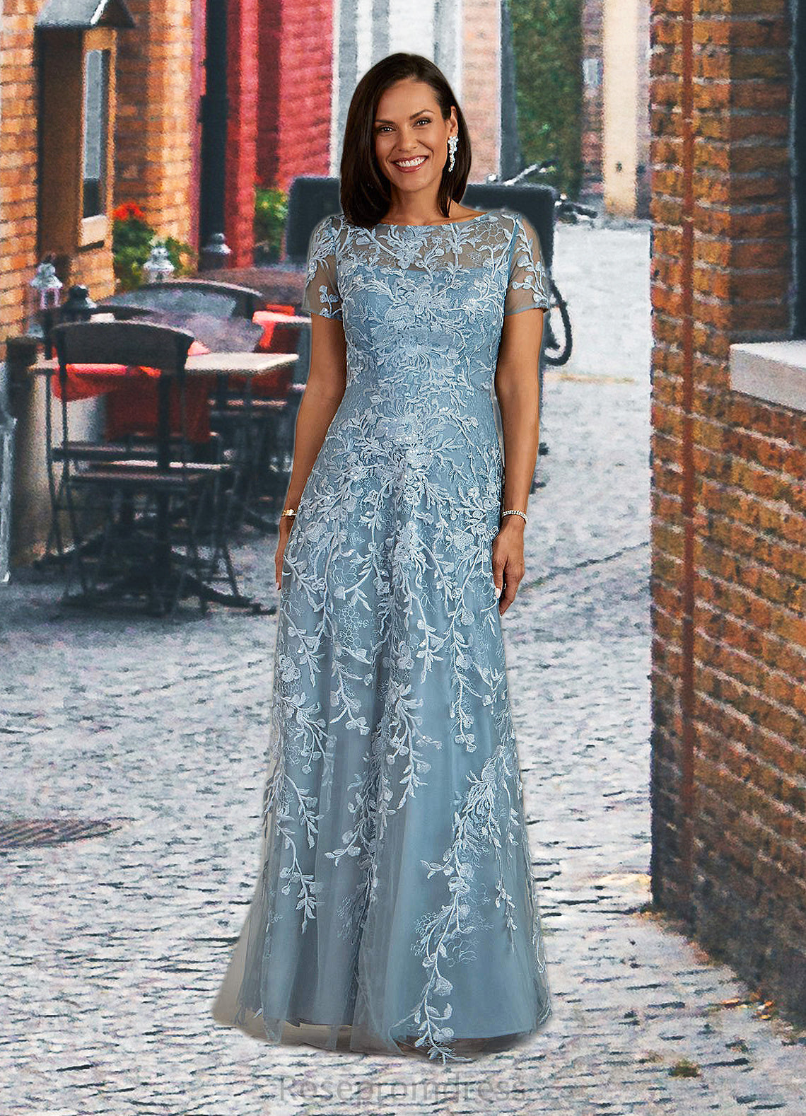 Carissa A-Line Boatneck Lace Floor-Length Dress SRSP0022651