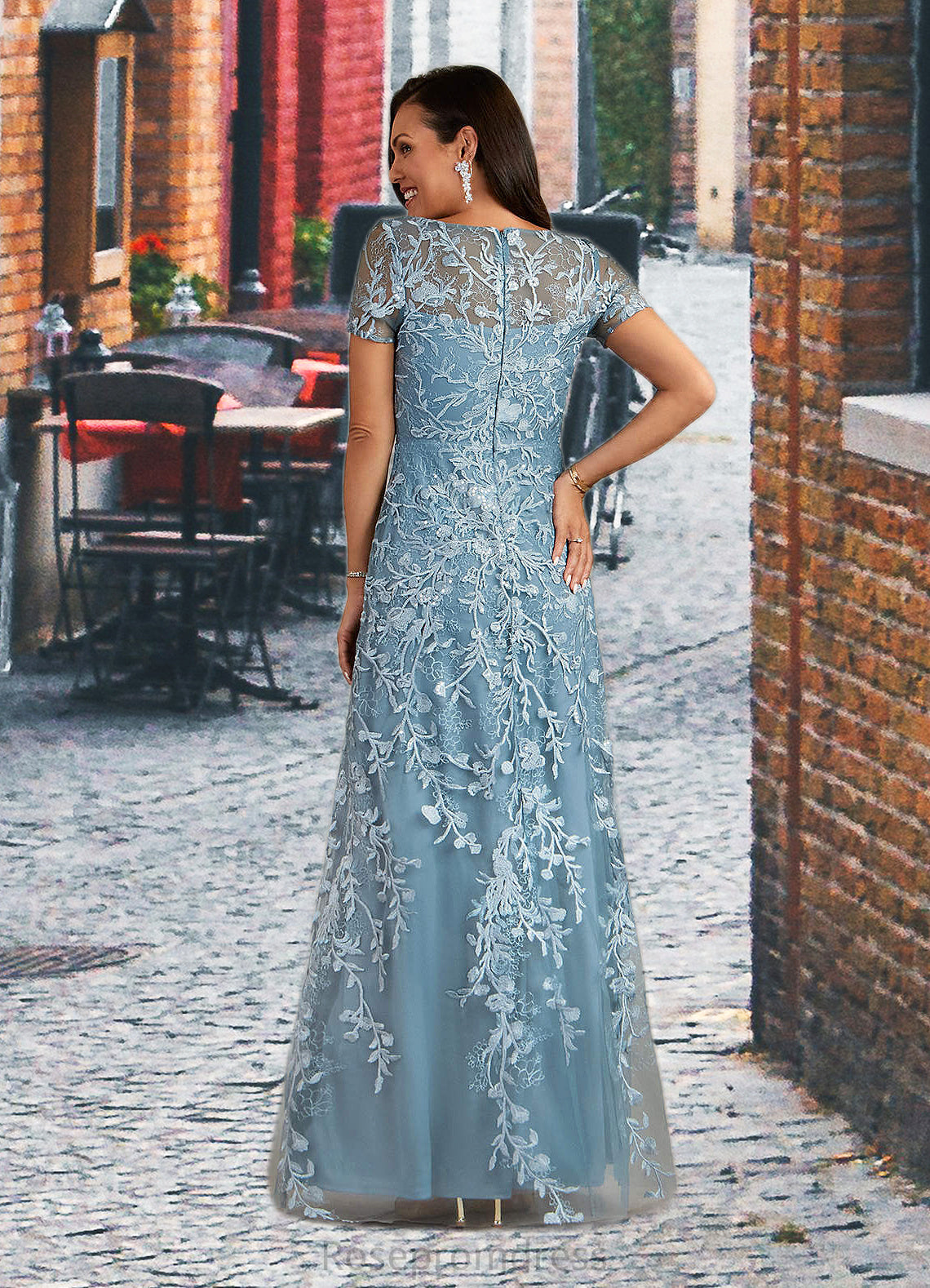 Carissa A-Line Boatneck Lace Floor-Length Dress SRSP0022651