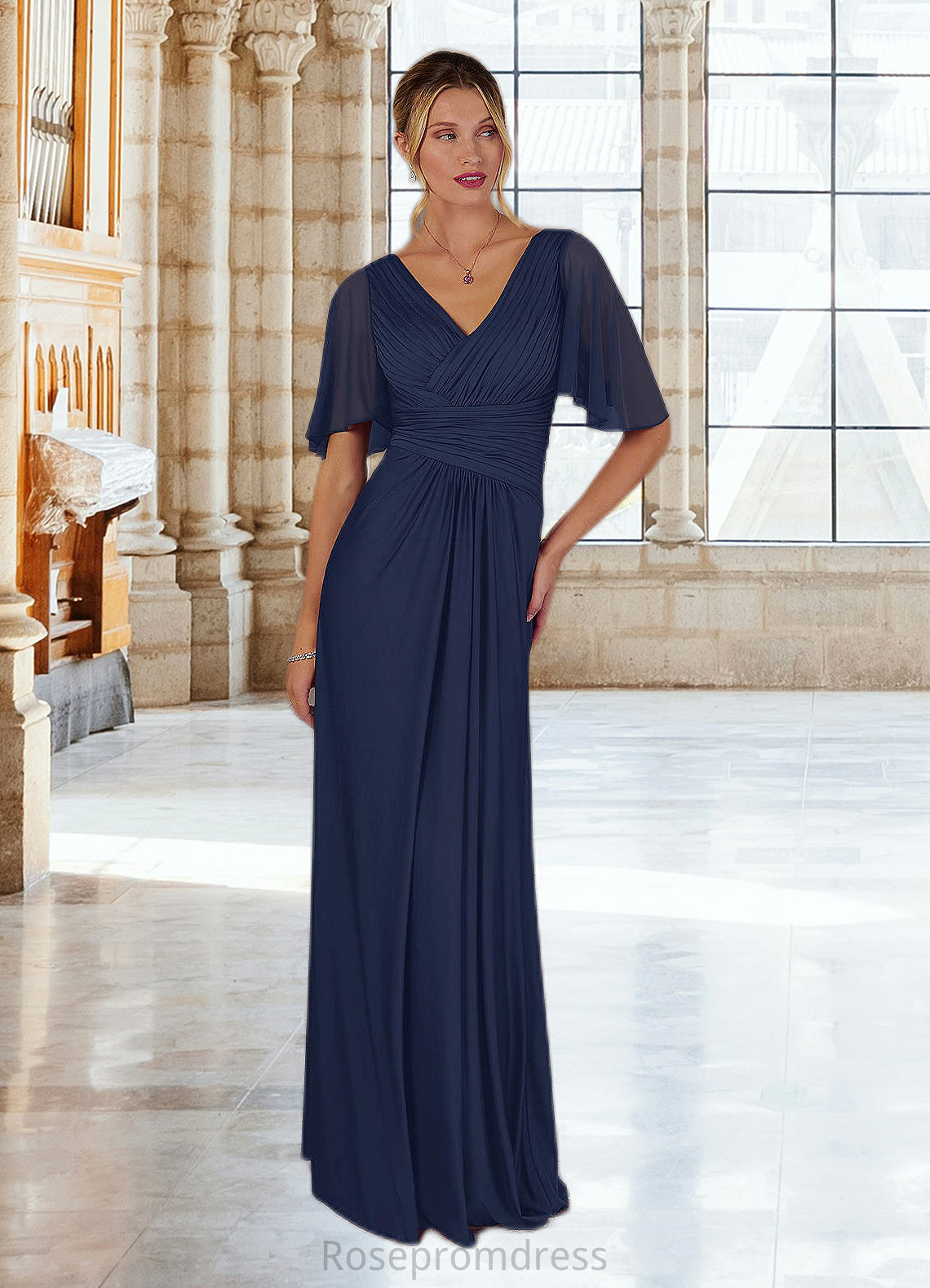 Rosa A-Line Pleated Jersey Floor-Length Dress SRSP0022667