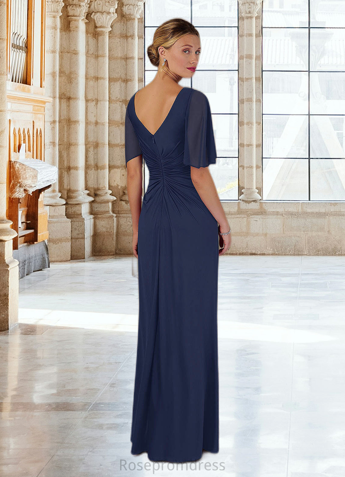 Rosa A-Line Pleated Jersey Floor-Length Dress SRSP0022667