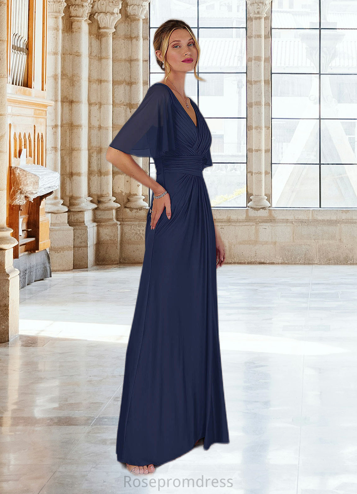 Rosa A-Line Pleated Jersey Floor-Length Dress SRSP0022667