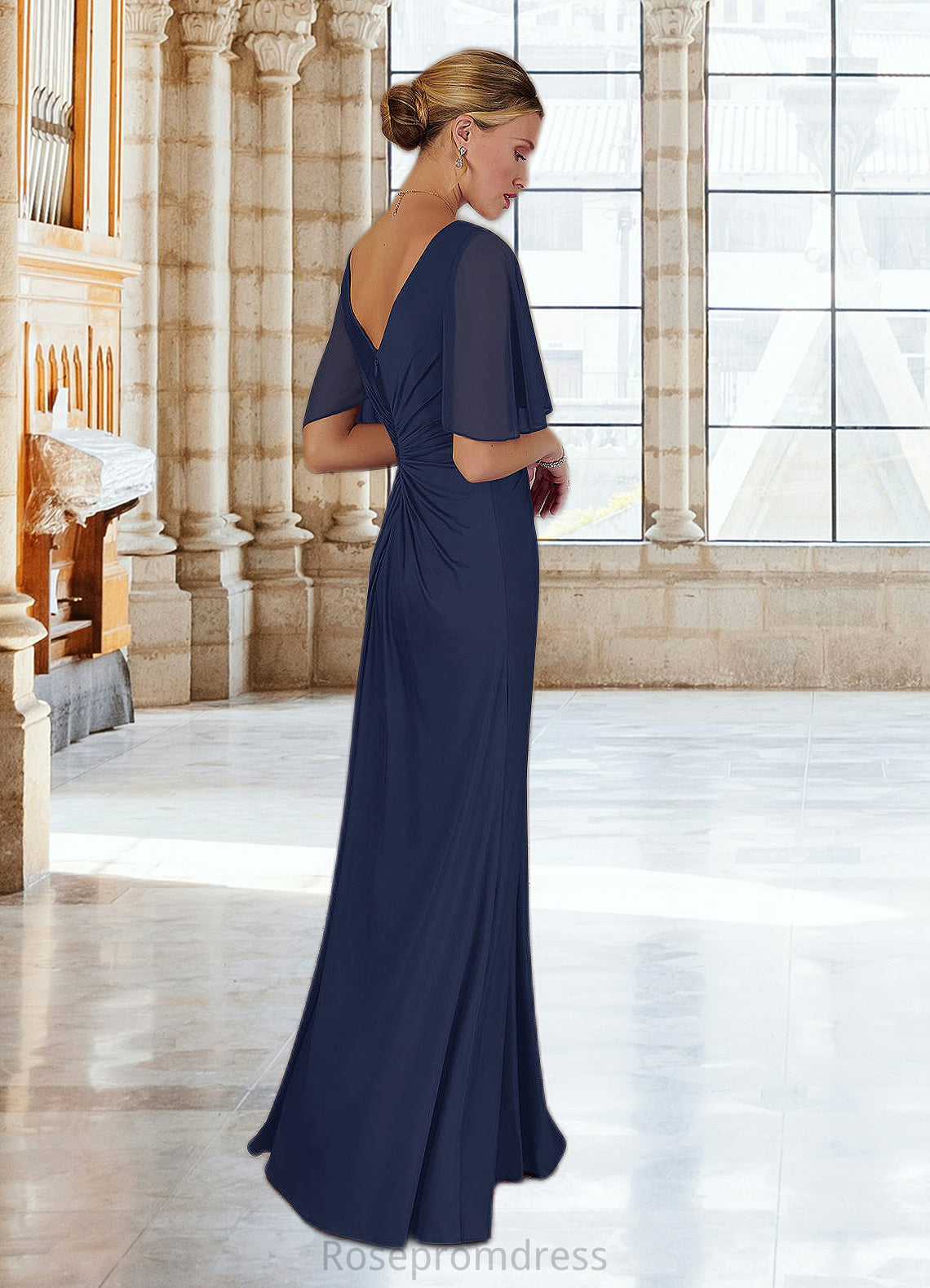 Rosa A-Line Pleated Jersey Floor-Length Dress SRSP0022667