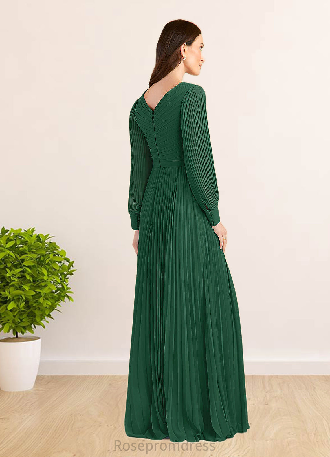 Kassandra A-Line Pleated Chiffon Floor-Length Dress SRSP0022670