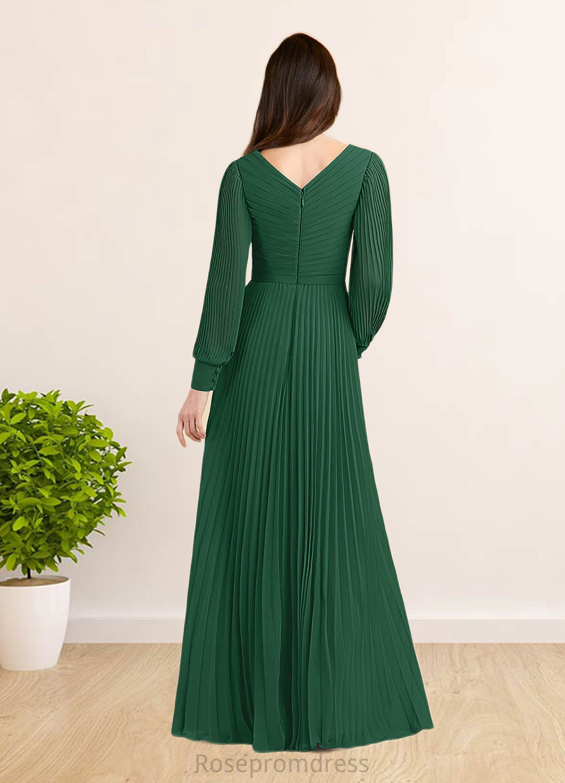 Kassandra A-Line Pleated Chiffon Floor-Length Dress SRSP0022670
