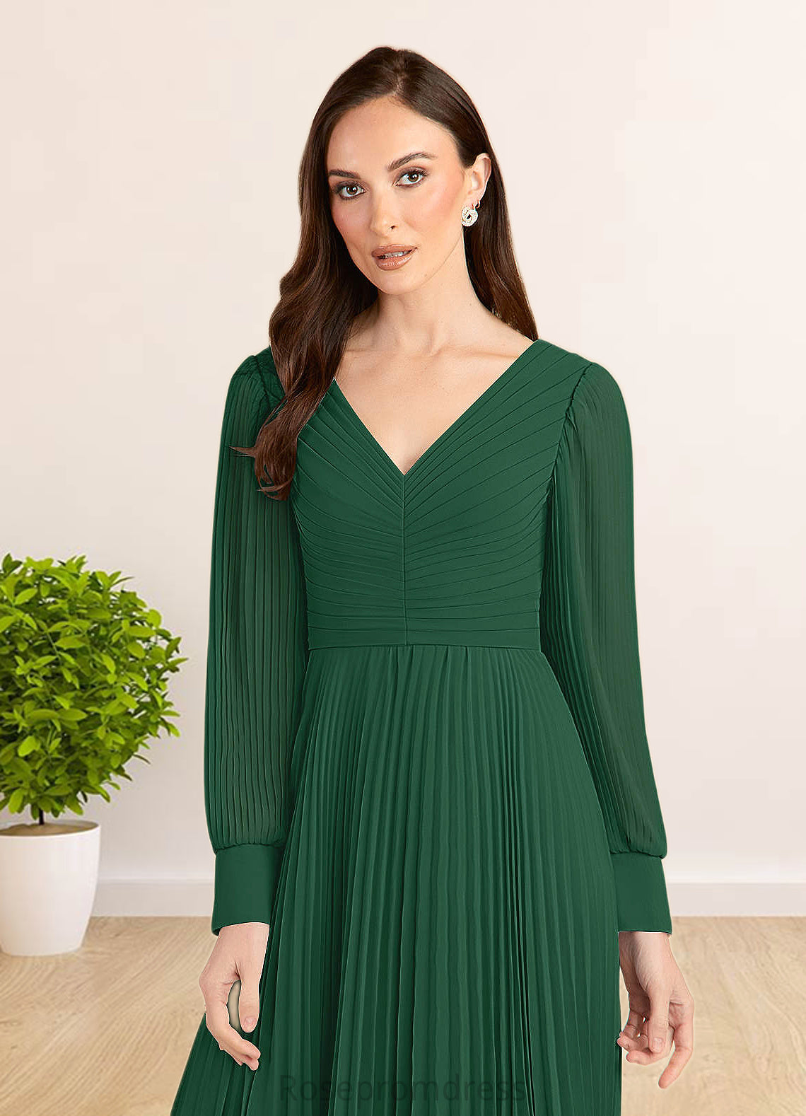 Kassandra A-Line Pleated Chiffon Floor-Length Dress SRSP0022670