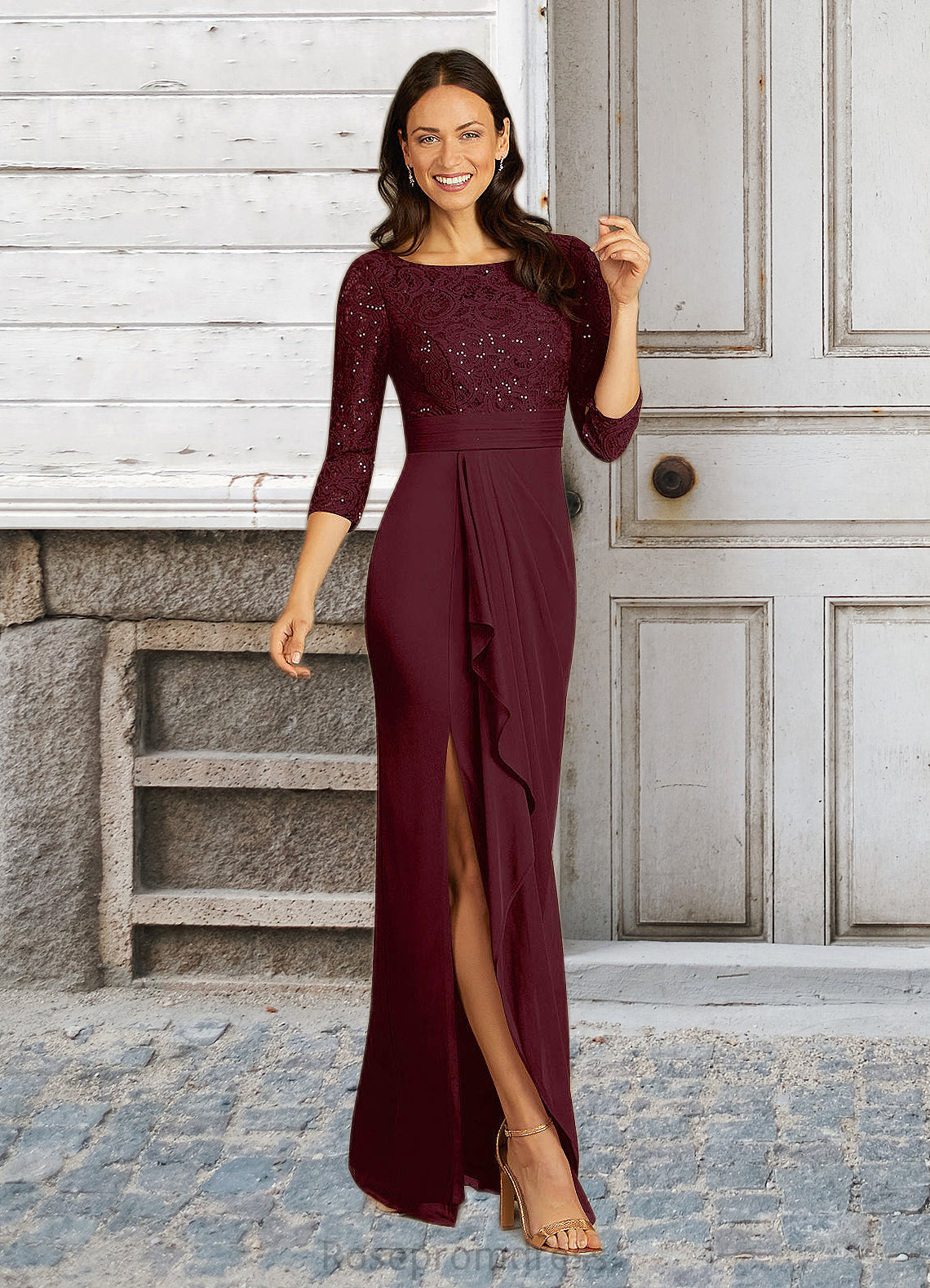 Araceli Sheath Scoop Sequins Lace Floor-Length Dress SRSP0022672