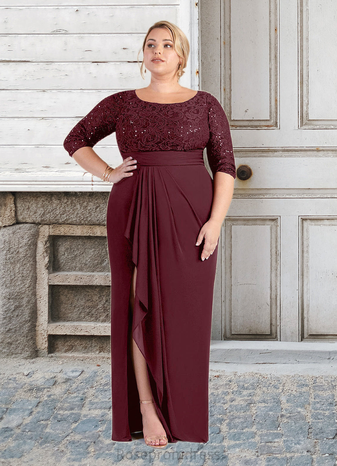 Araceli Sheath Scoop Sequins Lace Floor-Length Dress SRSP0022672
