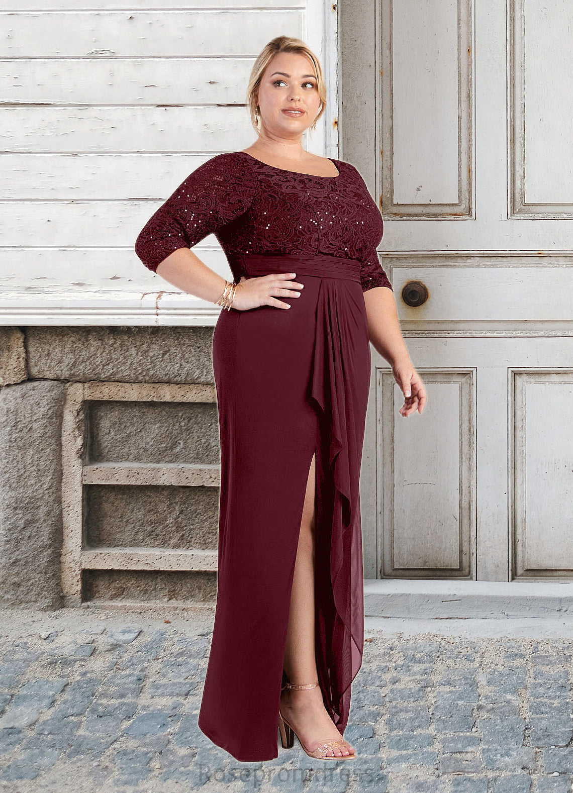 Araceli Sheath Scoop Sequins Lace Floor-Length Dress SRSP0022672
