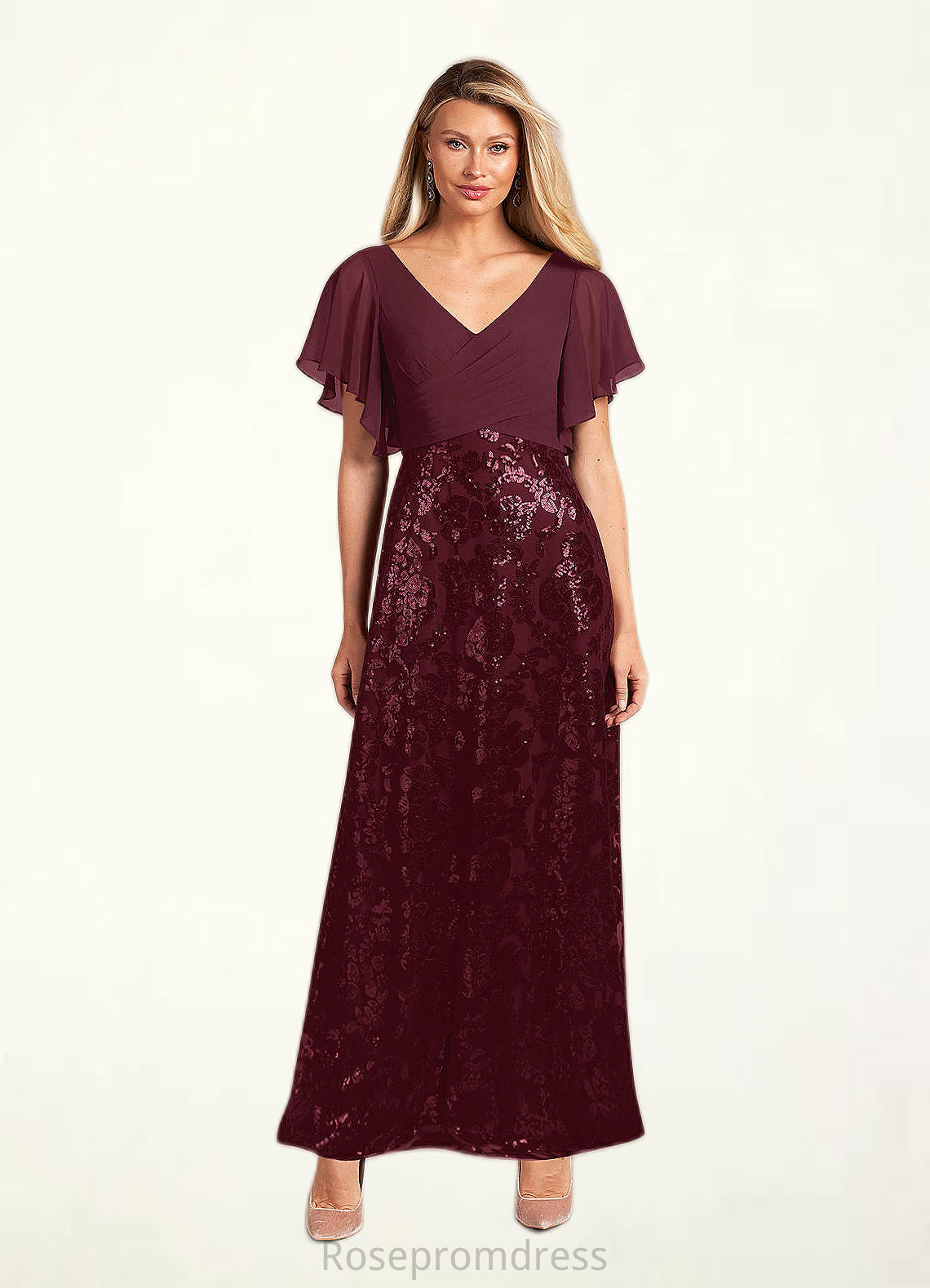 Kristina A-Line Sequins Chiffon Ankle-Length Dress SRSP0022690