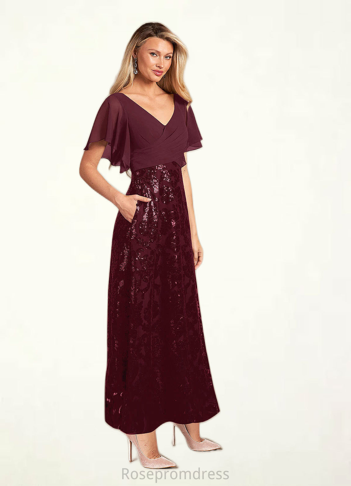 Kristina A-Line Sequins Chiffon Ankle-Length Dress SRSP0022690