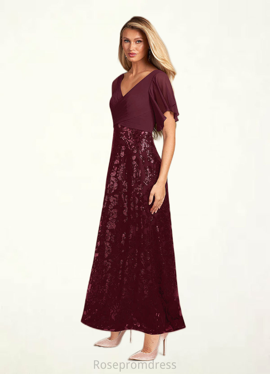 Kristina A-Line Sequins Chiffon Ankle-Length Dress SRSP0022690
