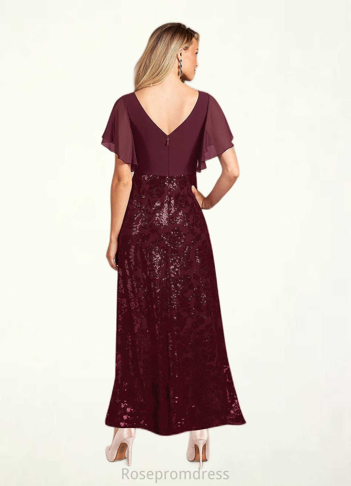 Kristina A-Line Sequins Chiffon Ankle-Length Dress SRSP0022690